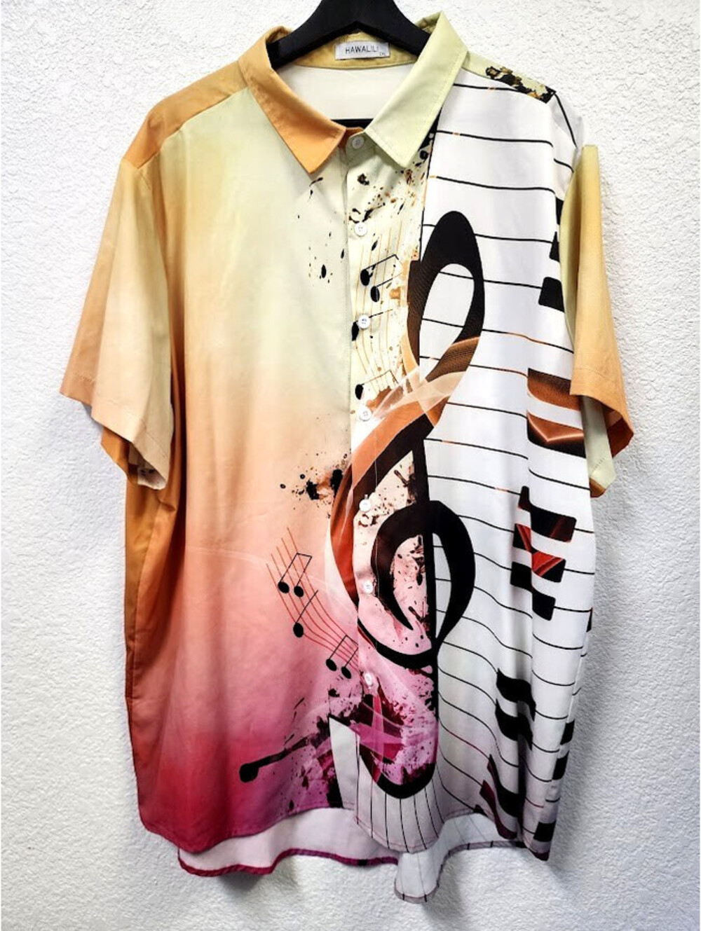 Hawalili Shirt Musical Note Keyboard Short Print Button Front 2XL